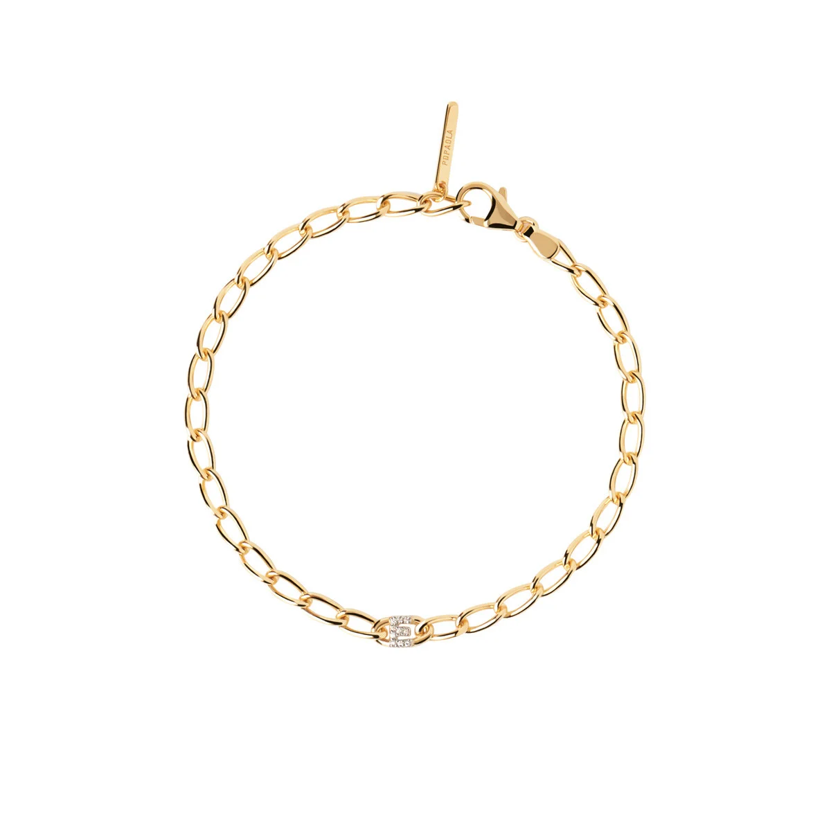 PDPAOLA Bracelet chaîne en argent plaqué or - Lettre E - PU01-542-U